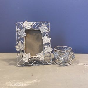 Adorable matching picture frame and votive candle holder.